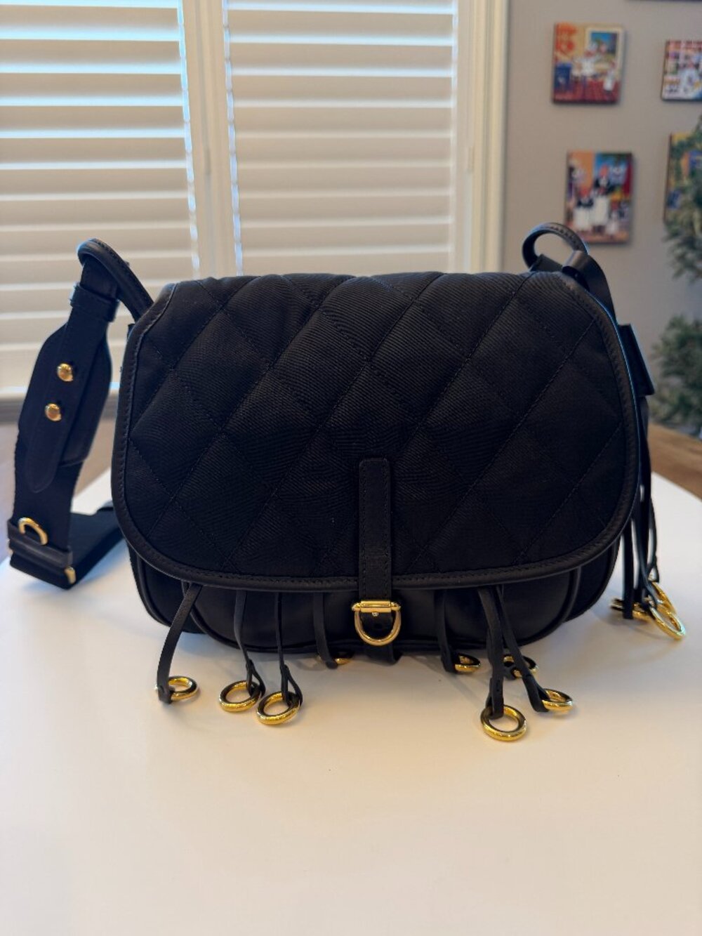 PRADA Black Leather & Quilted Nylon Corsaire Messenger Crossbody Bag NWOT